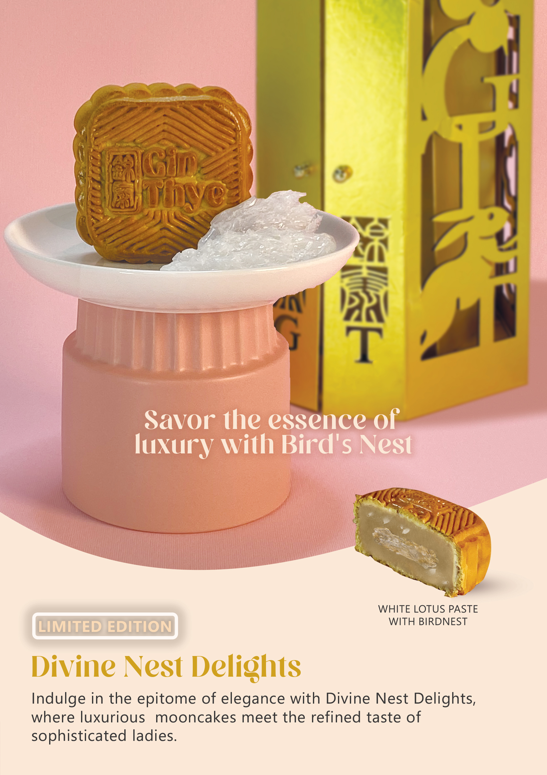 traditional baked mooncake with bird nest infused center