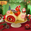 Premium Christmas Red Velvet Log Cake - 500g Gin Thye red velvet Christmas log cake with cream frosting, strawberries and Santa figurine