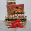 Premium recovery hamper by Gin Thye with bird’s nest, collagen drink, chicken tonic, ginseng candy, and aloe vera beverage in bamboo basket