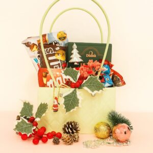 Gin Thye Golden Cheer Hamper with assorted chocolates and truffles in a festive gold PVC bag