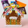 Gingerbread themed felt gift bag with wafers, chocolates, and gummies