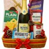 Christmas Festive Rattan Delight Hamper Gin Thye Festive Rattan Delight Hamper with sparkling juice, snacks, chocolates, and nuts in a rattan luggage basket