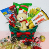 Christmas Teddy Cheer Gift Basket Christmas red basket with chocolates, wafer biscuits, and a mini teddy bear