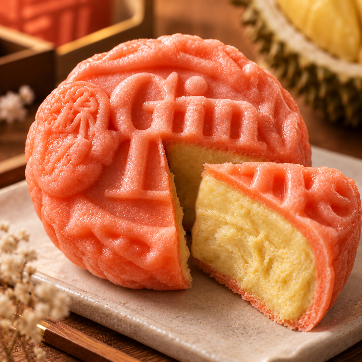 Snowskin Mooncake - Durian Mao Shan Wang (Orange) 4 Pcs Snowskin Mooncake - Durian Mao Shan Wang (Orange) 4 Pcs - Image 3