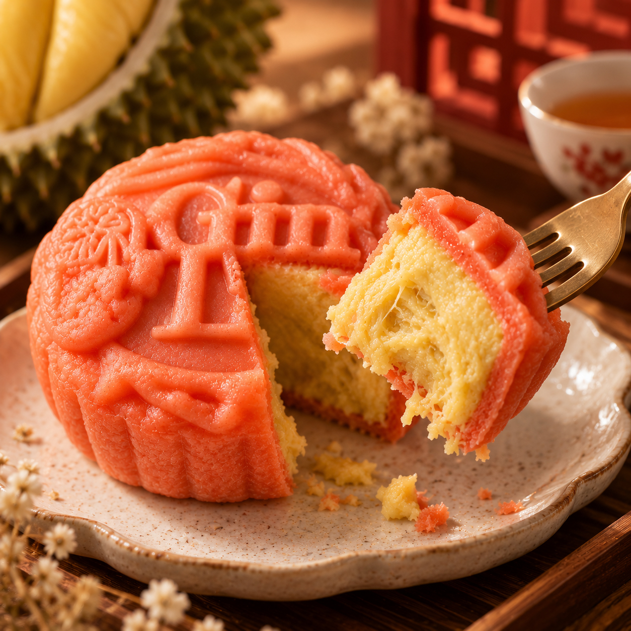 Snowskin Mooncake - Durian Mao Shan Wang (Orange) 4 Pcs Snowskin Mooncake - Durian Mao Shan Wang (Orange) 4 Pcs - Image 2